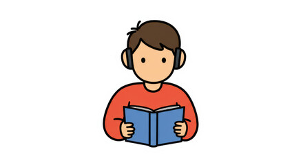 Focused Reader with Headphones Illustration