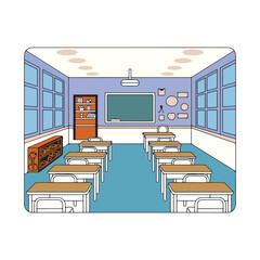 school desk and chair and books