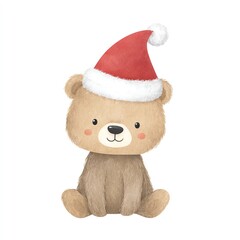 Cute Christmas Bear in Santa Hat
