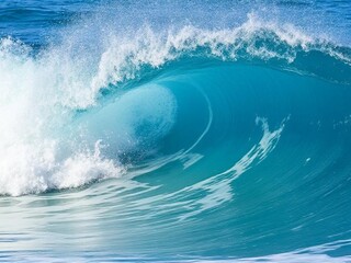 Fototapeta premium Isolated on white, a captivating blue ocean wave crashes with foamy spray.