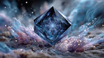 Obraz premium Mystical crystal surrounded by swirling clouds of color and light