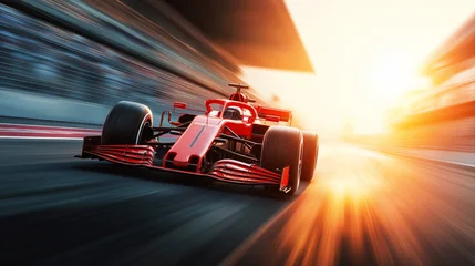  red formula one racing car is driving fast on the track in race F1 © alexkoral