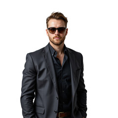 Confident Businessman in Stylish Suit with Sunglasses in Studio