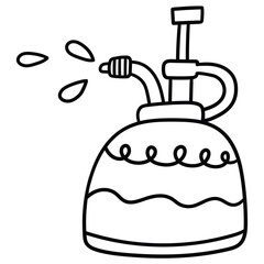 Hand drawn doodle garden hand compression sprayer pump on white background.