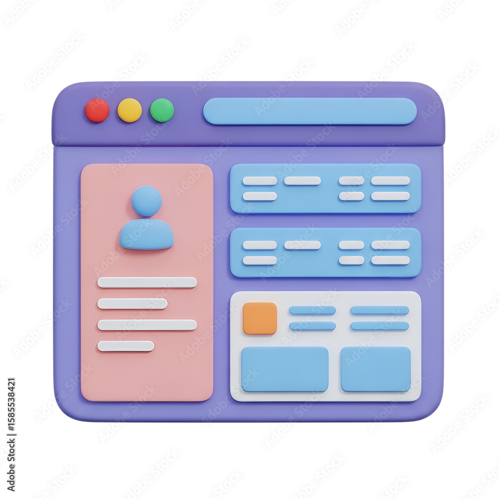 Poster 3d icon of a website interface isolated on transparent background