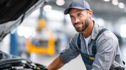 Skilled mechanic working on a car in an auto repair shop