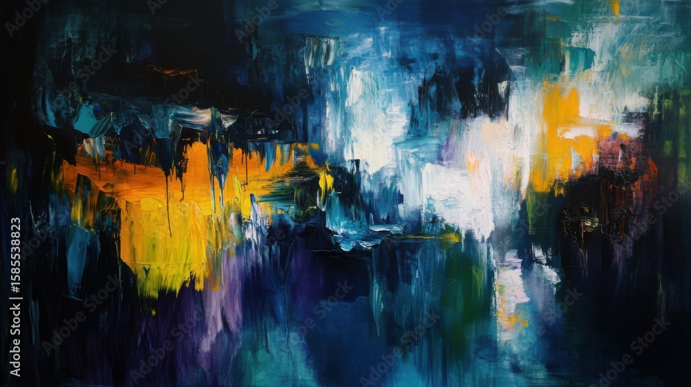 Poster expansive strokes in bold hues create an immersive abstract expression