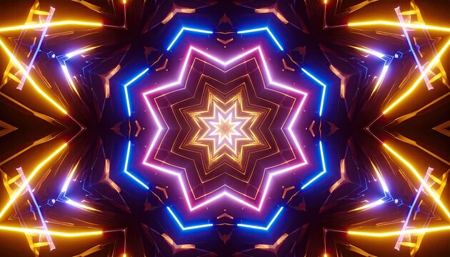 Abstract kaleidoscope with neon light