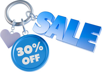 입체적인 키링 형태로 디자인된 3D 세일 아이콘, 3D sale icon designed in the form of keyring