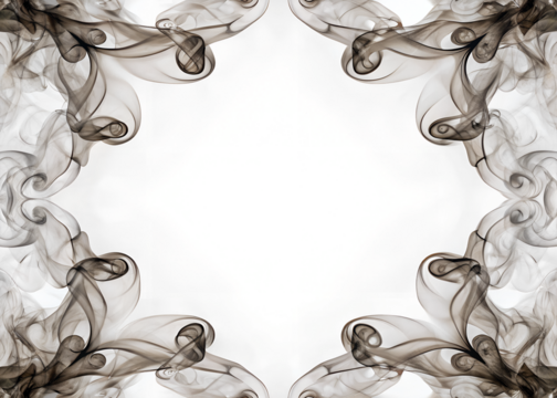 Abstract design with swirling brown smoke patterns on a transparent background. The intricate shapes create a unique frame effect. - Powered by Adobe