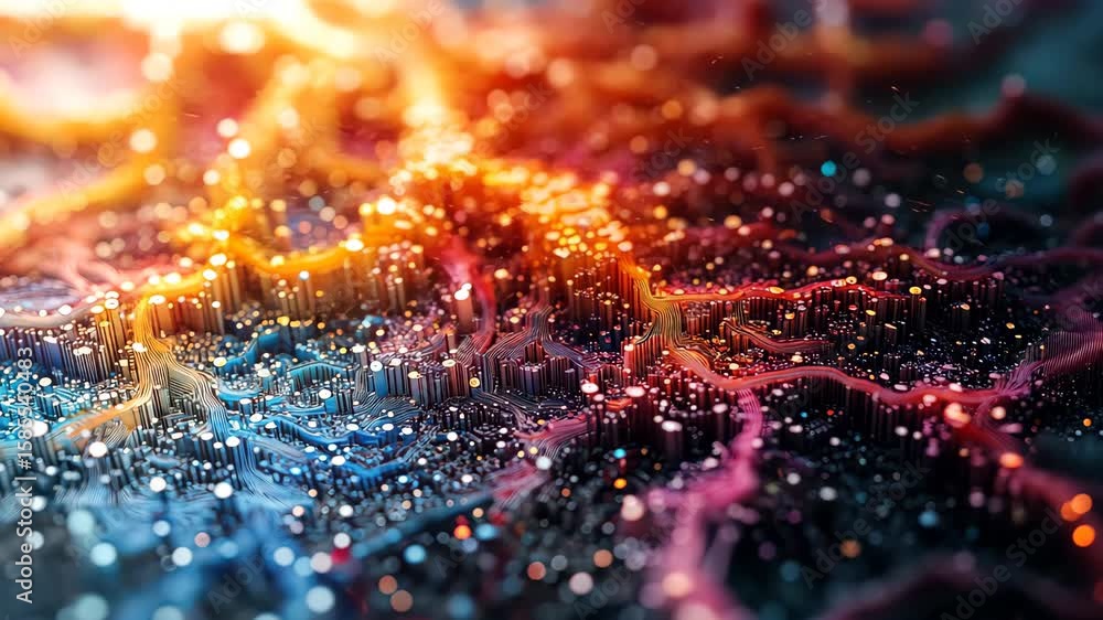 Aufkleber dynamic abstract landscape with luminous dots and flowing lines, evocative of a digital network