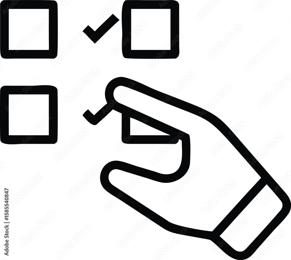 Poster hand selecting checkboxes, choosing options outline illustration for user interface design