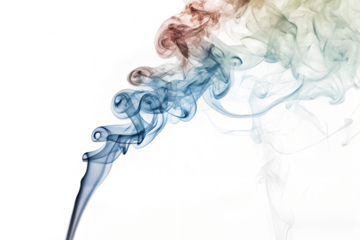 Colorful smoke swirls in shades of blue, orange, and green against a transparent background. The smoke forms abstract shapes and patterns.