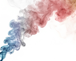 Colorful smoke swirls in shades of blue and red against a transparent background. The smoke forms dynamic shapes and patterns, creating a vibrant visual effect.