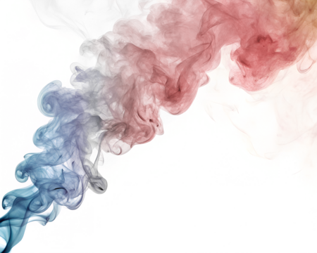 Colorful smoke swirls in shades of blue and red against a transparent background. The smoke forms dynamic shapes and patterns, creating a vibrant visual effect.