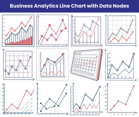 Obraz premium Illustration of Business Analytics Line Charts with Data Nodes and Various Graph Styles