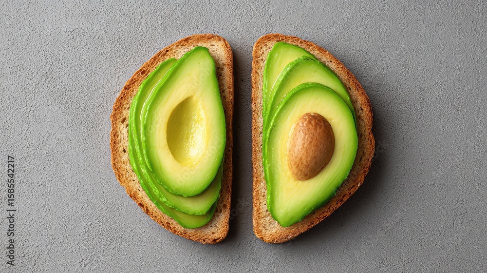 Poster avocado toast ingredients separated on surface with clean alignment and open negative space