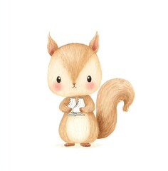Adorable Watercolor Squirrel Holding Ice Skates, Ready for Winter Fun