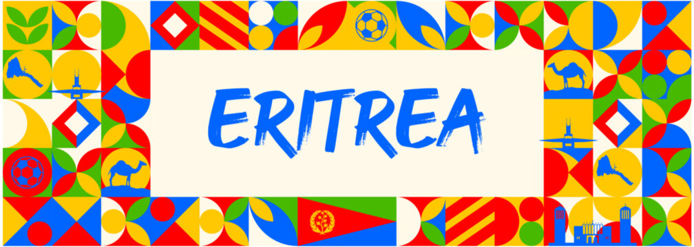 Colorful Geometric Eritrea Banner with Cultural Symbols and Flag Elements