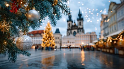 Enchanting holiday lights illuminate Prague's festive market scene