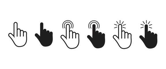 Hand cursor click icon set.