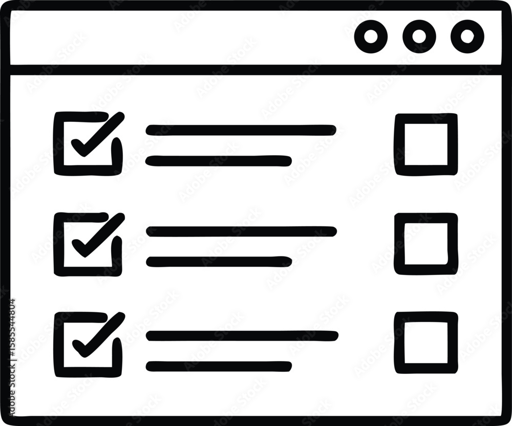 Poster handdrawn of a checklist form with boxes, ticks and menu buttons