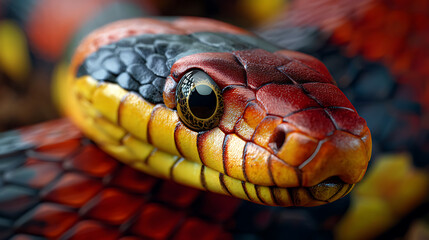 Fototapeta premium Detailed Close-Up of a Vibrant Red and Yellow Snake