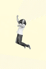 Surreal trend collage of person doing activity winning on yellow color background