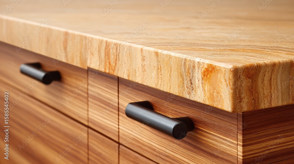 Poster close-up of vanity drawer handles and tabletop edge with smooth texture and ample space