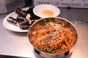 Korean Food, Korean Stir-Fried Glass Noodle or Japchae - 韓国料理 チャプチェ