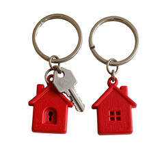 Bright Red Keychains with House Shape and Key for Home Decoration