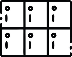 Handdrawn sixcompartment locker illustration with simple minimalist line art style for storage designs