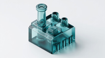 Green factory icon, isolated on white background. The blue crystal  gloss texture. Futuristic gradient material. 