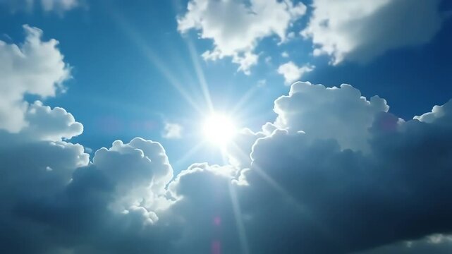 Bright sunny day with blue sky and fluffy clouds perfect for weather forecast background use case