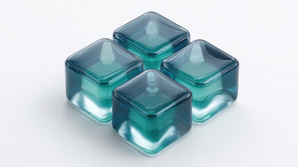 Four cubes simple logo concept. Technology concept. 3d rendering.  3d icon. The blue crystal gloss texture. Futuristic. 
