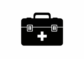 Obraz premium Illustration of a black first aid kit with a white cross on a white background simple design