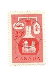 A vintage postage stamp from Canada isolated on a white background.