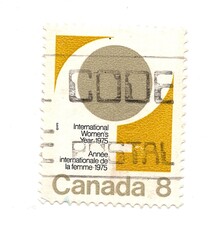 A vintage postage stamp from Canada isolated on a white background.