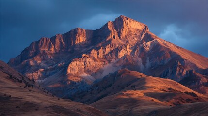Naklejka premium Elegant Orange Sunset Glowing Behind Mountain Ridge Scene 