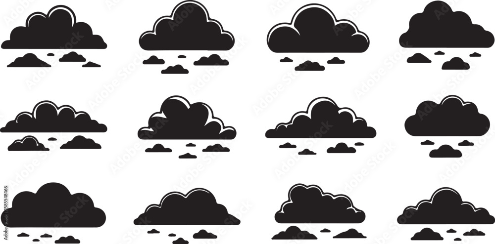 Poster a vector set of diverse cloud icons for weather and speech bubble designs