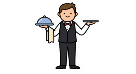 Cartoon Waiter Holding Trays Illustration
