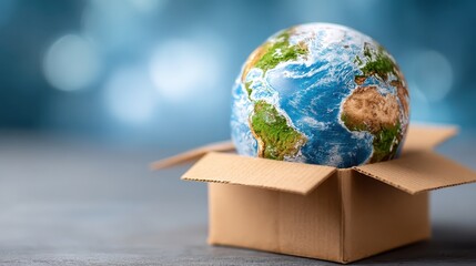 Globe placed in a cardboard box illustrates the concept of global concerns