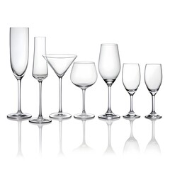 Obraz premium Collection of elegant empty glassware for various beverages on a white background