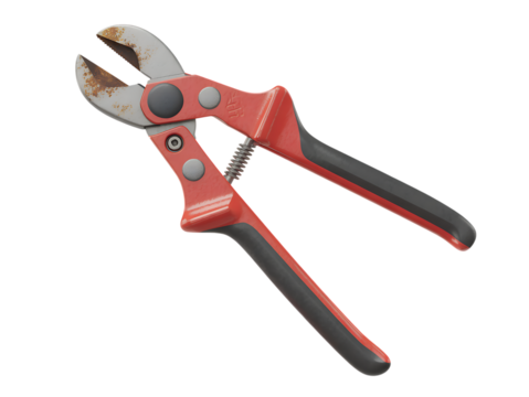 Red and Black Metal Wire Cutters isolated on a transparent background
