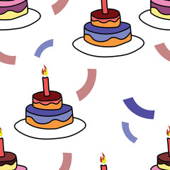 Birthday cake seamless pattern. Colorful illustration for sticker, postcard, wallpaper, mural, fabric, prints, etc