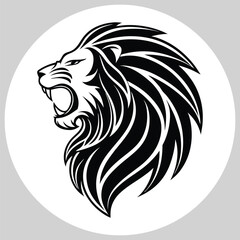 Majestic lion roaring black silhouette white