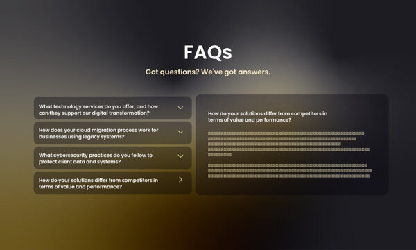 Modern and minimal dark faqs ui design