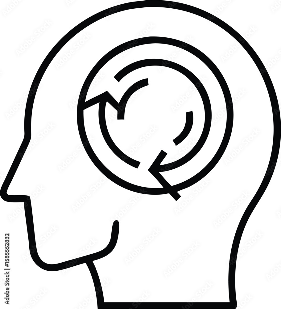 Poster head silhouette with circular arrows inside representing process or workflow concept