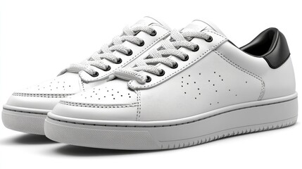 Stylish white leather sneakers with black accents perfect for urban fashion and active lifestyle