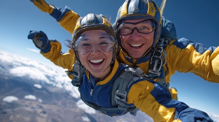 Thrilling skydiving adventure above breathtaking landscapes and clouds